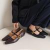 Zapatos Mary Jane de Piel de Oveja Simples y Elegantes Primavera 2025 Tacón Bajo Grueso Punta Cuadrada Pequeña Cuero Genuino Completo Zapatos de Una Capa con Hebilla para Mujer