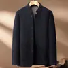 Abrigo para Hombre para Otoño e Invierno, Cuello Alto, Acolchado Grueso, Nuevo Estilo Chino Traje Zhongshan, Estilo Papá, Abrigo de Lana de Doble Cara