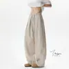 Pantalones Casuales de Lino Imitación Desestructurados con Pliegues V37 para Hombre, Pantalones Anchos de Verano Estilo Japonés Urbano Relajado para el Trabajo