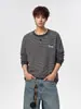 Moletom estilo americano para homens, com bordado de dachshund, gola Henley listrada, outono, simples, casual, versátil, pullover, camiseta de manga longa