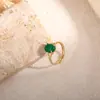 Anillo Abierto de Moda Transfronteriza Europea y Americana Incrustado con Diamantes de Zirconia Hoja Jade Hetian Anillo para Dedo Índice de Alta Versión No Desvanecible para Hombres y Mujeres