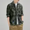 Camisa chaqueta de alta gama, elegante, a cuadros retro, algodón puro, resistente, engrosada, con forro polar para hombre, manga larga, para otoño e invierno