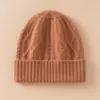Gorro de Punto 100% Cachemira para Mujer Otoño e Invierno, Tejido de Trenza, Protección Cálida para Orejas, Sombrero de Lana Versátil de Color Sólido, Casual