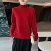 Outono e Inverno Malha Grossa de Lã 100% Pura com Trançado Duplo Camada Base Feminina de Manga Longa e Gola Alta Estilo Preguiçoso