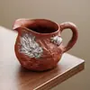 Taza de Cerámica de Arcilla Roja y Arena Morada para Compartir Té con Incrustaciones de Plata, Accesorio de Juego de Té, Recipiente Individual para Servir Té