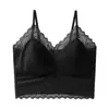 Sujetador de encaje y satén sin espalda de lujo ligero con copa fija integrada, sin costuras, sexy, bralette tipo camisola sin varillas