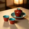 Taza de Té Gaiwan Roja Orquídea Ercai de la Ciudad Prohibida Cerámica de Alta Gama Hogareña Juego de Té Kung Fu Taza de Té Individual Antiescaldante