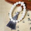 Cadena de mano de raíz de Bodhi de jade blanco natural para hombres y mujeres, vintage, con borla de loto, colgante para coche, joyería Wenwan