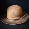 Venta caliente transfronteriza Sombrero de copa de lana estilo vintage desgastado con copa ovalada sombrero de fieltro de oveja decorativo de plumas de moda