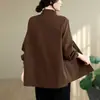 Foto real de abrigo corto nuevo para mujer de primavera y otoño, camisa de manga larga, cárdigan, chaqueta de trabajo, top elegante, ropa de mujer