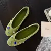 Sapatos Femininos Baixos de Strass Estilo Fada Francesa 2026 Primavera Novos Bico Redondo Slip-On Planos Sapatilhas Vovó