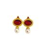 Pendientes de la época medieval para mujer, con perlas rojas redondas, diseño personalizado, estilo europeo y americano, exagerados, estilo retro verde.