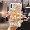 Capa protetora para celular iPhone 16 Promax 14P com strass e flor de urso Apple 12, capa protetora com diamante XR 11