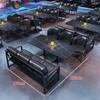 Mesa y silla de bar de bistró de estilo industrial, barra transparente, mesa de comedor musical, asiento de tarjeta, sofá, barbacoa, tienda, cafetería, sofá comercial