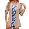 Amazon 2024 Comercio exterior transfronterizo europeo y americano primavera y verano nuevo estampado falso de dos piezas cuello cuadrado manga media top camiseta en stock