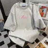 Camiseta de Manga Corta con Estampado de Graffiti Simple de Diseño de Nicho para Mujer 2025 Verano Casual Holgada Retro Top