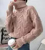 Suéter de Punto Grueso con Trenzas de Cuello Alto Estilo Coreano Nuevo para Otoño/Invierno 2026 para Mujer, Holgado y Grueso, Top de Moda