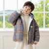 Casaco Xadrez Infantil Estilo Inverno Crianças de Tamanho Pequeno e Médio Tops de Bebê Espessos Roupas de Meninos Forrado com Lã Roupas Infantis de Outono e Inverno