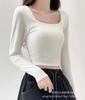 2024 Novo Inverno Da Lang Malharia Feminina Cor Pura Gola Redonda Curto Interno Base Slim Sexy Top Feminino