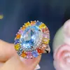 Anillo de Topacio Azul Tesoro Natural Plata S925 Engastado Cristal Limpio Color Fuego Destellante Suministro de Estudio