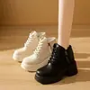 Botines para Personas Bajas, Botines Acortadores que Aumentan la Altura para Mujeres, Nuevos Botines de Otoño e Invierno 2025, Botines de Algodón con Tacón Alto de Cuero Suave Británico para Mujeres