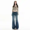 En stock al por mayor jeans casuales sueltos para mujer con textura de bambú pesado retro americano, lavados vintage, elásticos, microacampanados