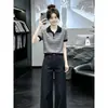 Camiseta de Nuevo Estilo Veraniego 2026 Estilo Commuter para Mujer con Rayas en Contraste, Cuello Polo, Suéter Holgado de Manga Corta