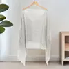 Camisa de Playa de Seda Dorada y Plateada con Mangas Cruzadas, Protección Solar, Chal de Playa, Blusa Holgada para Vacaciones, Bikini