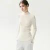 Suéter base de punto acanalado para mujer, cuello alto medio, otoño, nuevo, corte ajustado, con volantes