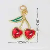 Venta directa del fabricante, al por mayor en stock, joyería de cobre dulce de 18 quilates con colgantes de frutas de fresa y cereza de esmalte de colores