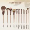 Conjunto de Pincéis de Maquiagem Mousse Magic com 12 Peças Completo com Pincéis para Corretivo, Pó Solto, Blush, Contorno do Nariz e Sombras