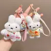 Mono Lindo de Dibujos Animados Estilo Coreano Colgante de Peluche de Conejo Blanco Llavero Adorno Colgante para Bolso de Niña