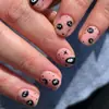 24 Peças Unhas Postiças Quadradas Curtas Fofas Bola de Carvão Preta Nail Art Estilo Ins Europeu e Americano Halloween Nicho Unha Nai