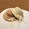 Sombrero de paja de verano para adultos y niños, sombrero de playa de ala ancha y copa plana para proteger del sol, sombrero tipo cubo de ala ancha para mujer con lazo de encaje francés para protección solar