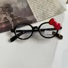 Subcultura Celebridad de Internet Espejo Lindo con Decoración de Lazo Gato Negro con Marco Estampado de Leopardo Gafas para Estilismo Sin Maquillaje Modernas