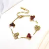 Pulseira Trevo Transfronteiriça com Diamantes, Aço Titânio, Banhada a Ouro 18K, Madrepérola Dupla Face, Joia Fashion, Fresca e Doce