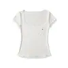 Camiseta Básica Versátil Estilo Spicy Girl Manga Curta Gola U Grande Feminina 2026 Moda Camada Base Elástica Levemente Transparente de Tencel