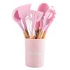 Juego de 12 utensilios de cocina de silicona con mango de madera, sartén antiadherente, barril de almacenamiento, espátula, cuchara para saltear, cuchara para sopa, colador, pinza para alimentos