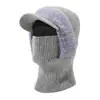 Nuevo Set de Dos Piezas de Punto Rayado para Otoño e Invierno con Calentador de Cuello, con Forro Polar, Gorro de Punto Cálido que Cubre la Cara, a Prueba de Frío