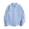 Fornecimento transfronteiriço exclusivo de camisa casual versátil de manga longa listrada azul estilo colegial japonês para homens