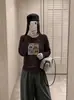 Nueva camiseta de algodón elástico de manga larga para mujer, peso 220g, para principios de otoño, con estampado digital directo, cuello redondo y tejido de algodón elástico, perfecta como capa interior o básica.