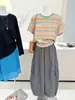 Camiseta de Manga Corta para Mujer Estilo Verano 2026 con Rayas en Contraste, Cuello Redondo Holgado, Casual y Versátil, Top que Reduce la Edad para Mujer