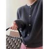 Diseño Exclusivo Botón de Corazón Terciopelo de Mapache Gris Oscuro Tejido de Punto de Manga Larga para Mujer Chaqueta Top Suave Ceroso de Otoño e Invierno