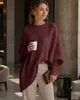 Suéter de punto pullover de cuello redondo para mujer, estilo cruzado europeo y americano, otoño e invierno 2026, suéter casual de color liso holgado para mujer, Amazon