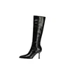 Botas de cuero de tubo alto para mujer, botas de ajuste ceñido, nuevo estilo otoño e invierno, cremallera lateral, color liso, punta cuadrada, tacón alto fino, botas hasta la rodilla