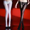 Qinghe 912 Panties Divertidos con Cordones Medias Integradas de Aceite de Caballo Sexy Negro de Seda Aceitoso Anti-desgarro