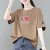 Comercio exterior transfronterizo ropa de maternidad, camiseta de manga corta de sobreproducción para mujer, top holgado de manga media estampado para mujer talla grande, moderno