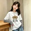 Camiseta de manga larga para niña, algodón puro, top estampado lindo para primavera y otoño, colección de otoño, diseño de look en capas, ropa para niñas