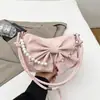 2025 Nuevo Bolso Pequeño Suave para Mujer Bolso Cruzado con Lazo Bolso de Hombro Versátil con Cadena Empalmada de Perlas