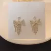 Aretes de Plata con Aguja de Plata, Borla de Lazo y Diamantes Completos para Mujer 2025 Nuevo Estilo Trendy Elegante Fresco Aretes de Perla de Imitación Aretes